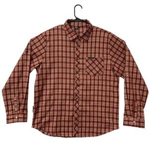 Cognative MTB Mountain Biking Technical Flannel Red Orange Plaid Mens XL Snaps